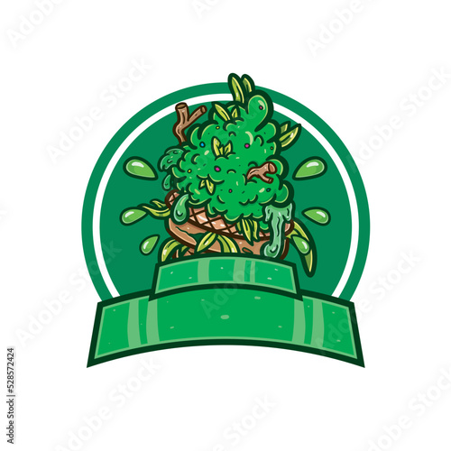 Cartoon Mascot of Half Weed Bud Ice Cream with Circle Blank Sign.