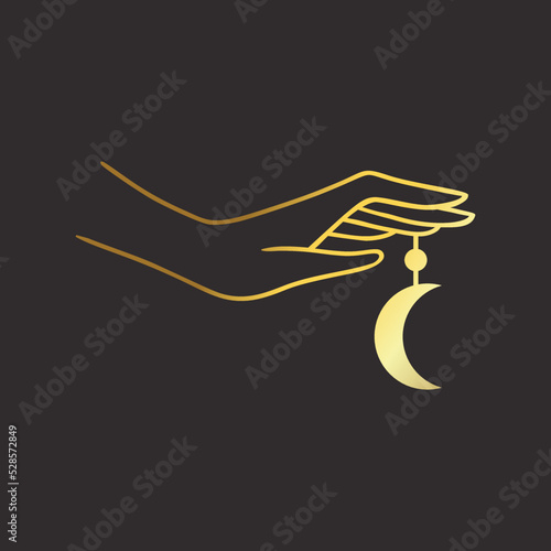 Moon goold Mystical logo. Vector Illustration. Minimalist Line art Style.