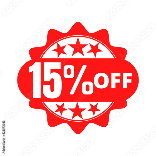 15% off (offer), limited quantities, red and white 3D super discount sticker. (Black Friday) vector illustration, Fifteen 