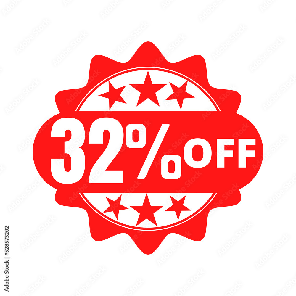 32% off (offer), limited quantities, red and white 3D super discount sticker. (Black Friday) vector illustration, Thirty-two 