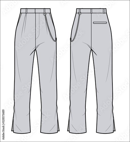 High waisted pants, flared pants with chain appliqués