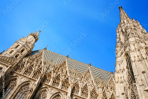 St. Stephen's Cathedral with blue sky background in summer. Stephansdom in Wien is the national symbol of Austria. 