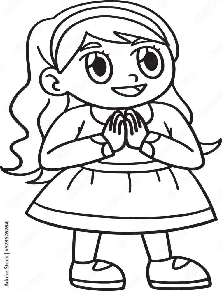 Hanukkah Girl Praying Isolated Coloring Page Hanukkah Girl Praying Isolated Coloring Page