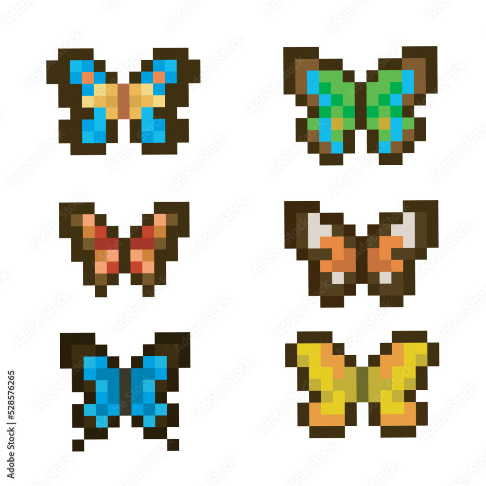 Fototapeta premium Colorful butterfly icon, pixel art 