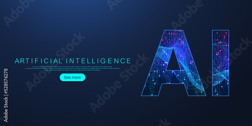 Artificial intelligence and machine learning concept futuristic vector symbol. Artificial intelligence wireless technology design. Neural networks and modern technologies concepts
