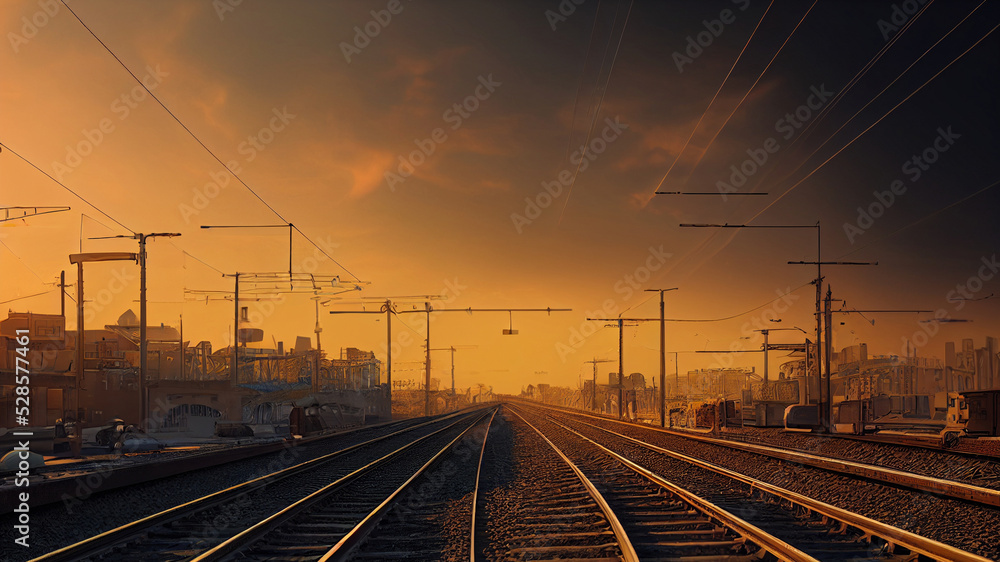 Railway station during sunrise or sunset
