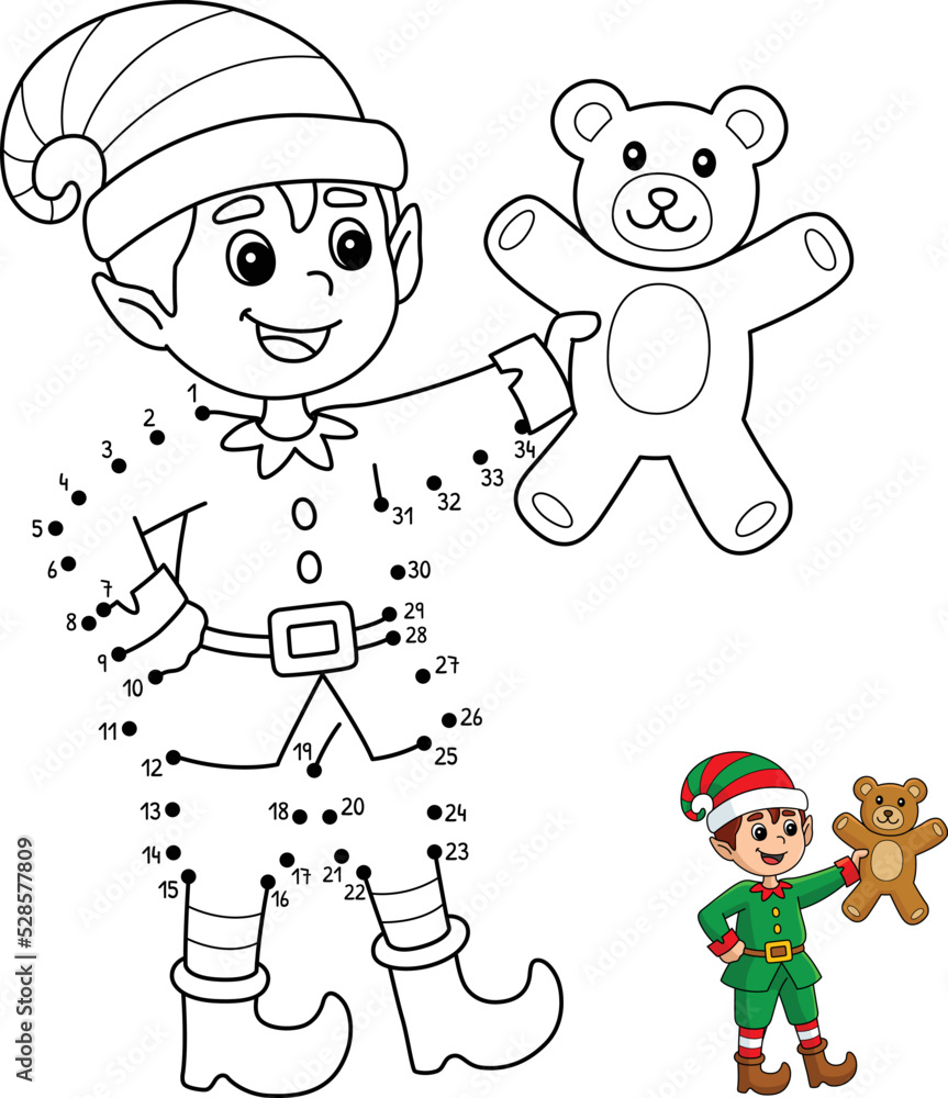 Dot to Dot Christmas Elf Isolated Coloring Page Dot to Dot Christmas Elf Isolated Coloring Page