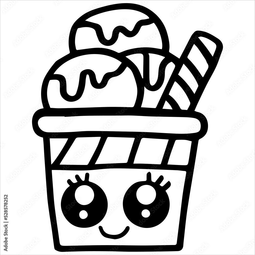 Kids Coloring Pages, Cup Ice Cream Vector illustration Ai File And