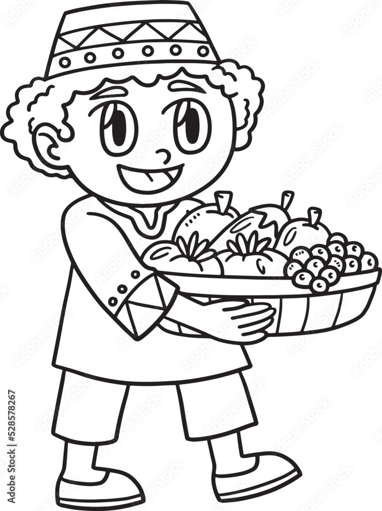 Kwanzaa Afro Holding Fruits Isolated Coloring Page Kwanzaa Afro Holding Fruits Isolated Coloring Page