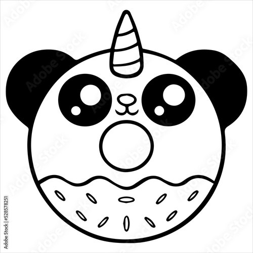 Kids Coloring Pages, Cute Panda Donut Character Vector illustration Ai File And Image
