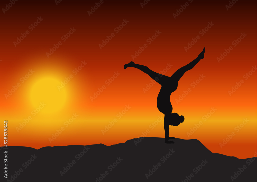 silhouette of a yoga girl at sunset