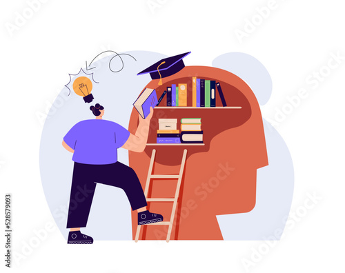 Self development and management illustration. Characters self-learning books, online courses or internet tutorials