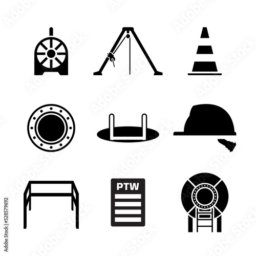 Set of confined space work entry safety icon and symbol.