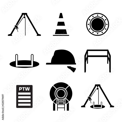 Set of confined space work entry icon. Graphic asset for industrial, construction, and manufacture work safety.