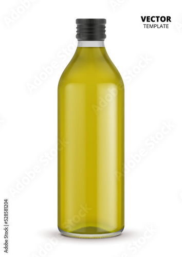 Olive oil bottle vector isolated on white background. Glass bottle mockup for design presentation ads.