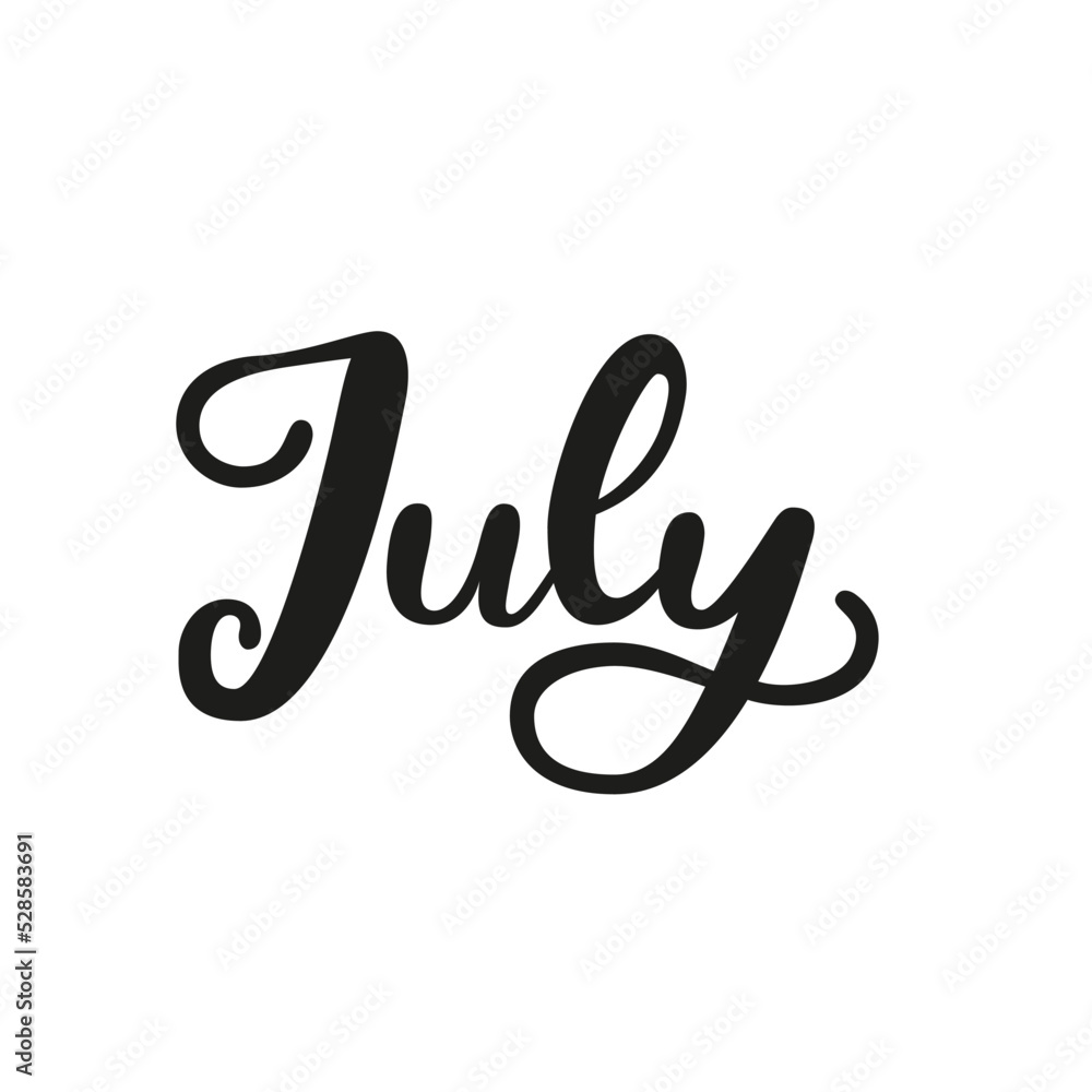 Months of the year. A beautiful and editable vector design of month July for a calendar, schedule, bullet journal, annual report, planner and agenda. Months of the year. A beautiful and editable vector design of month July for a calendar, schedule, bullet journal, annual report, planner and agenda.