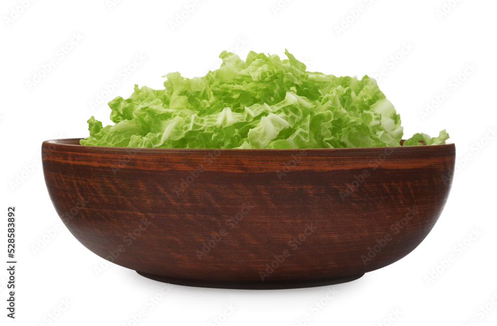 Pile of fresh ripe Chinese cabbage in bowl isolated on white Pile of fresh ripe Chinese cabbage in bowl isolated on white