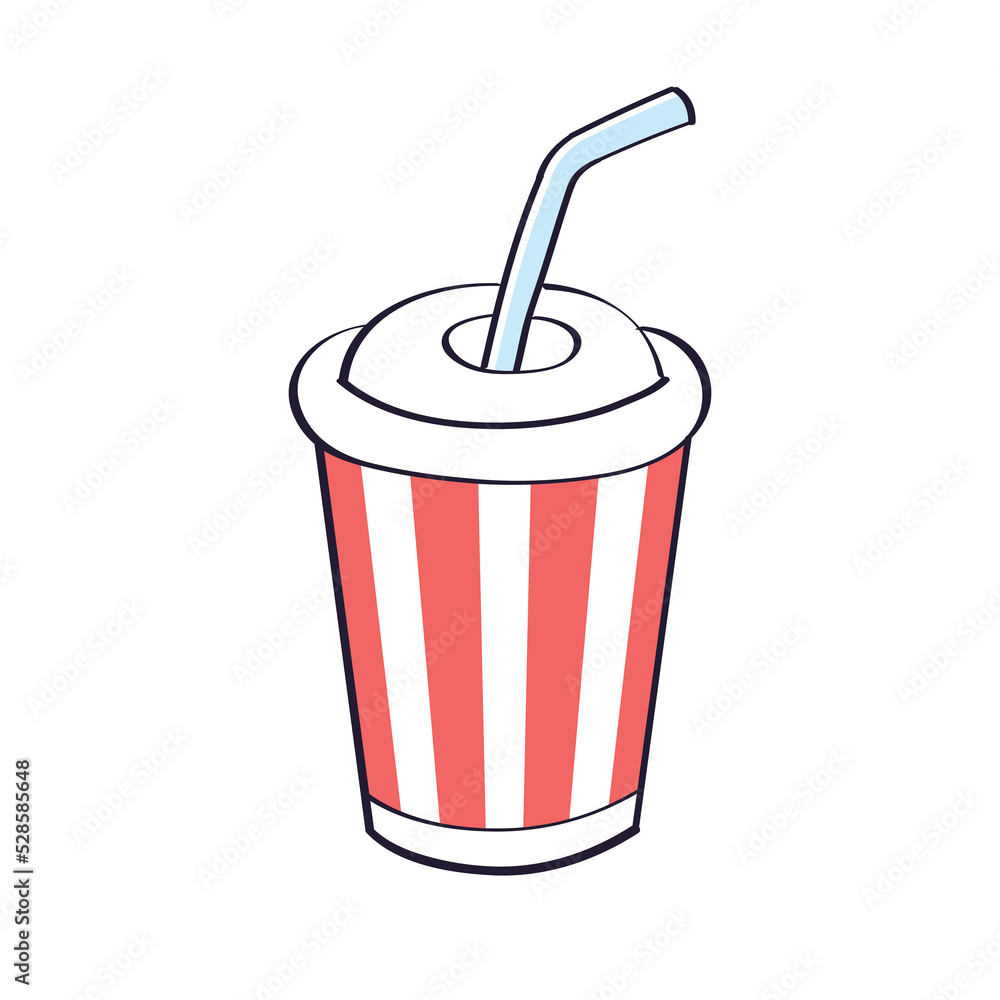 Striped cola or soda soft drink paper cup with straw isolated vector illustration Striped cola or soda soft drink paper cup with straw isolated vector illustration