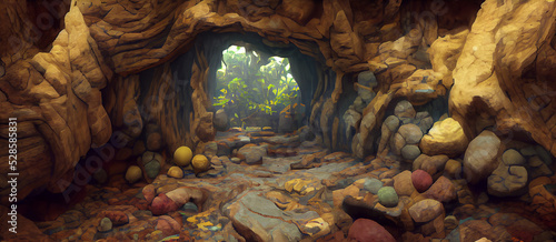 Photo mosspunk and junglepunk treasure cave highly detailed Digital Artwork Illustrati