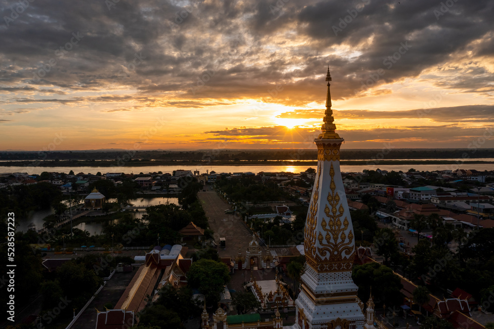 Fototapeta premium Phra That Phanom, a respectful of Nakhon Phanom People to Gold pagoda, settle in the center of the temple.