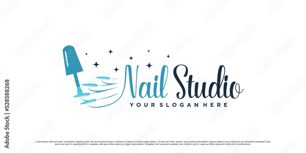 Nail polish studio logo design for beauty salon with woman hand and creative concept Premium Vector
