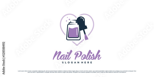 Nail polish logo design for beauty studio with bottle icon and love concept Premium Vector