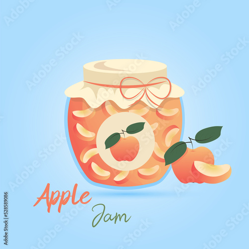 Apple jam in a glass jar.