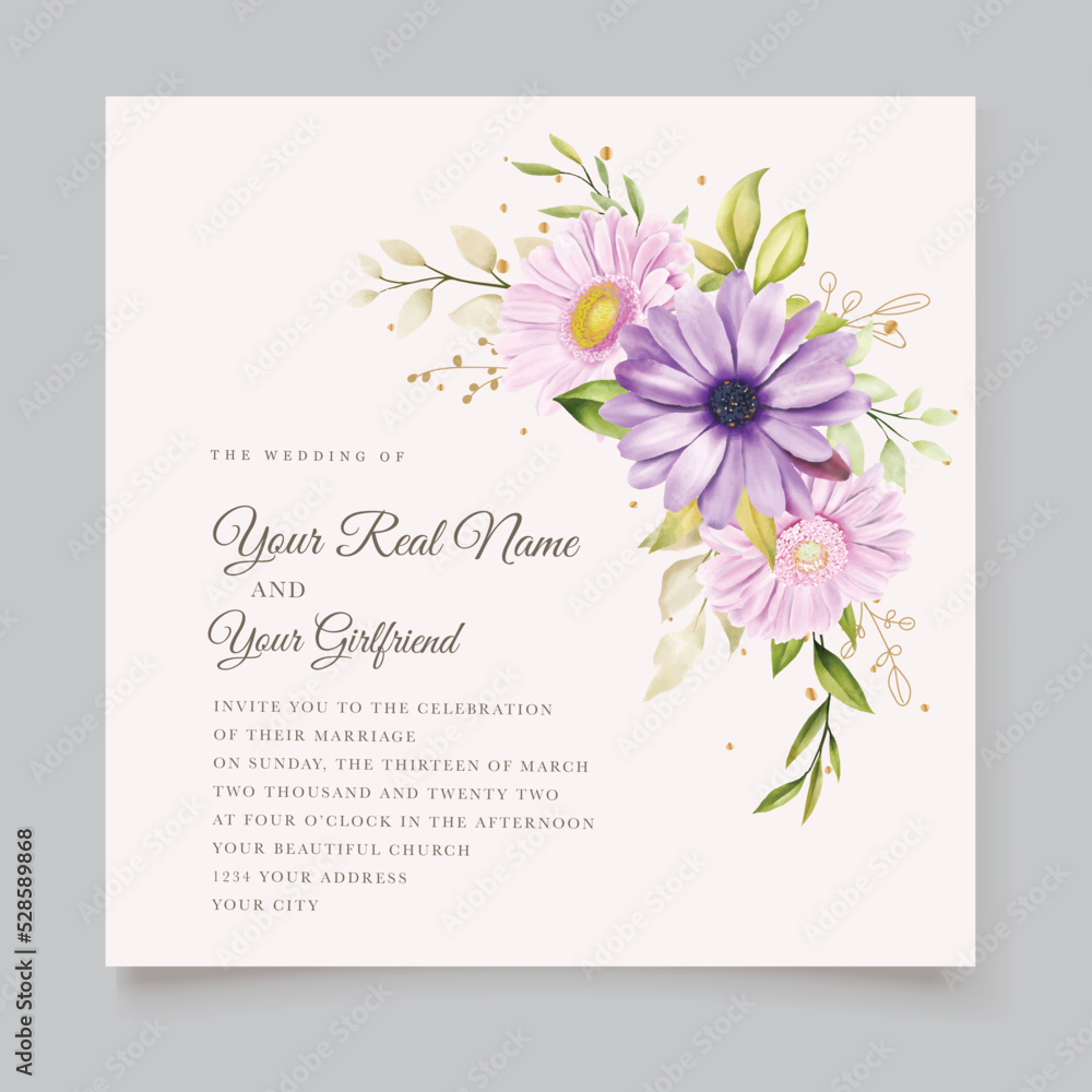 beautiful purple daisy background and wreath frame design