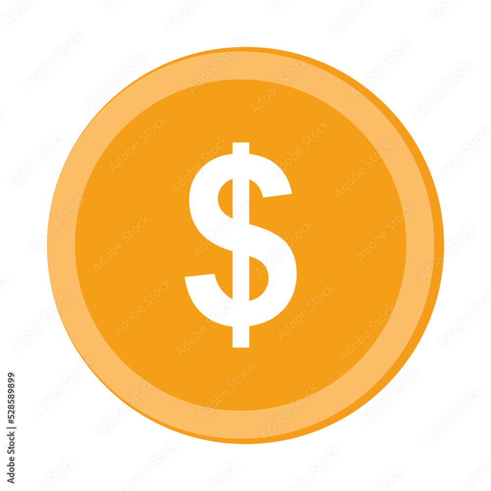 Coin icon. Gold dollar coin. Dollar symbol on gold coin. Vector illustration. Coin icon. Gold dollar coin. Dollar symbol on gold coin. Vector illustration.