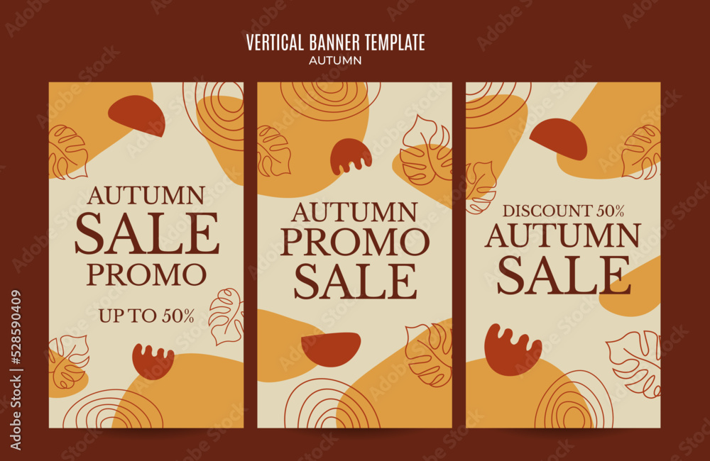 Set of abstract autumn backgrounds for social media stories or web banners. Use for event invitation, discount voucher, advertising. Set of abstract autumn backgrounds for social media stories or web banners. Use for event invitation, discount voucher, advertising.