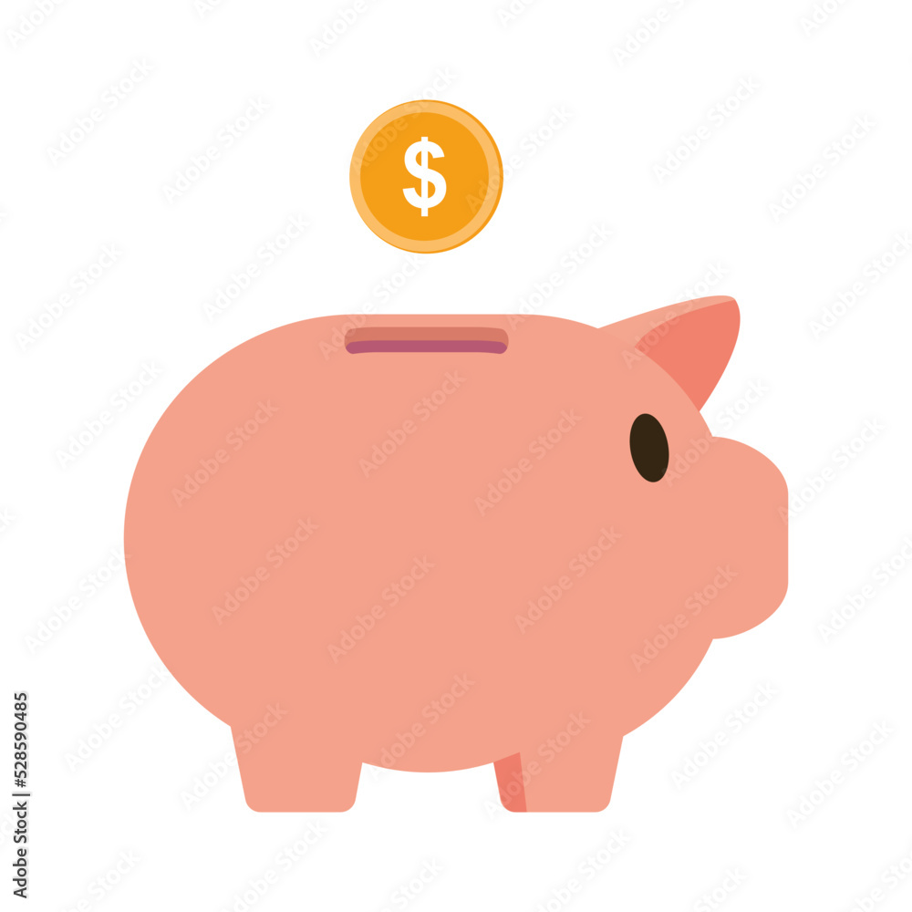 Piggy bank with dollar coin. Saving money. Safe finance investment. Vector illustration. Piggy bank with dollar coin. Saving money. Safe finance investment. Vector illustration.