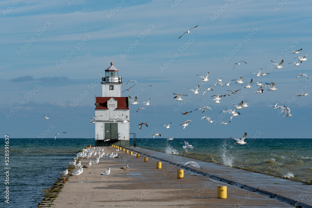 Kewaunee Pierhead Lighthouse On Lake Michigan