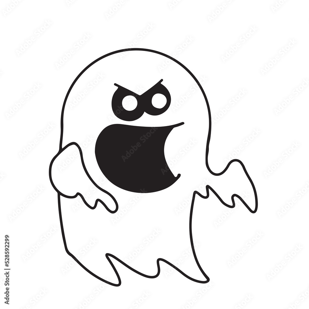 Ghost in cartoon style with scary face. Vector illustration isolated on white background
