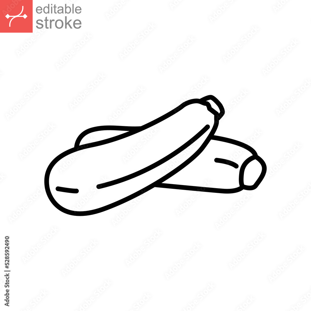 Zucchini icon. Squash whole, nature vegetable marrow. Courgette or ripe green squash, Organic healthy food ingredient outline style editable stroke vector illustration design on white background EPS10 Zucchini icon. Squash whole, nature vegetable marrow. Courgette or ripe green squash, Organic healthy food ingredient outline style editable stroke vector illustration design on white background EPS10