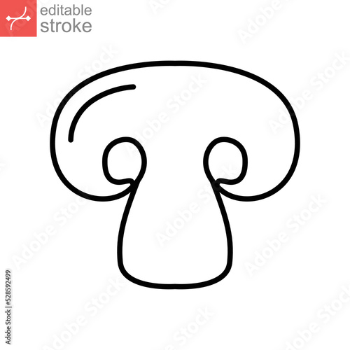 Mushroom icon. nature vegetable food slice, fungi, mycology. vegetarian organic nature meal. Natural healthy fungus. editable stroke outline style vector illustration design on white background EPS 10