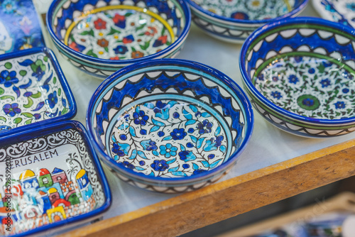  Blue pottery traditional decorative bowls from the old city of Jerusalem