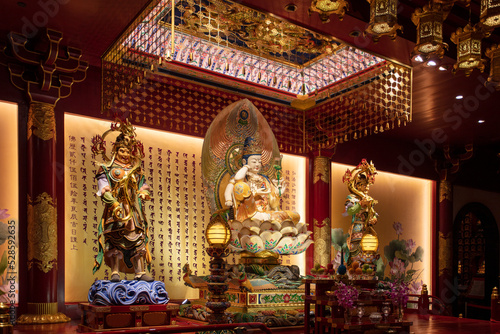 The statues of Buddha at The Buddha Tooth Relic Temple, Singapore.