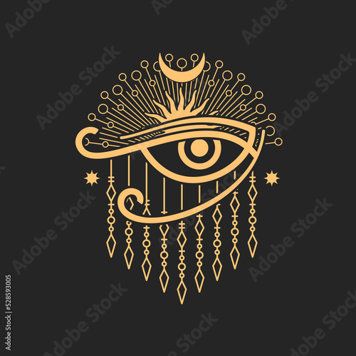 Wedjat, Eye of Horus, ancient Egyptian symbol of protection, royal power and good health. Eye of Ra, vector occult and esoteric magic symbol