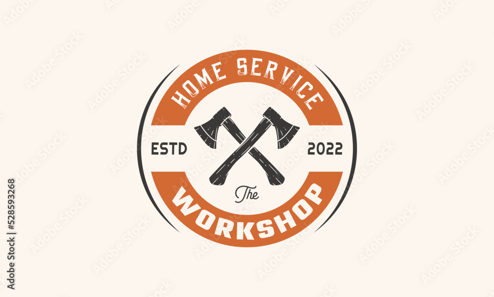various handyman flat icon sets with two axes and old black service badges various handyman flat icon sets with two axes and old black service badges