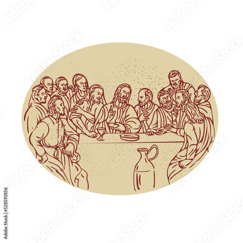 Fotografia, Obraz Last Supper Jesus Apostles Drawing