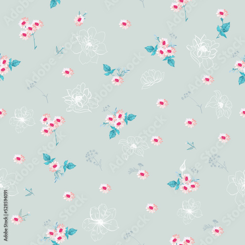 Beautiful vector seamless fashion pattern with daisy flowers