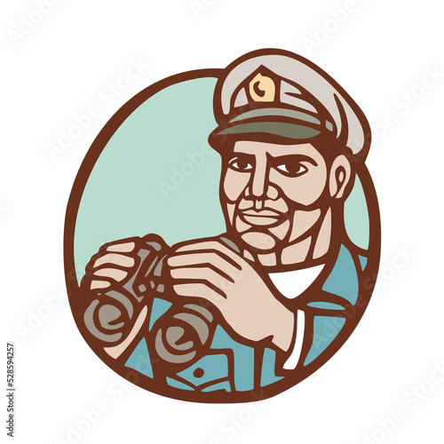 Navy Admiral Binoculars Circle Linocut