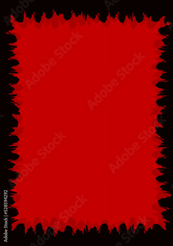 Abstract red background texture grunge, black thorns border vector illustration.