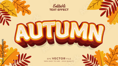 Editable text style effect - autumn text with maple leaves illustration
