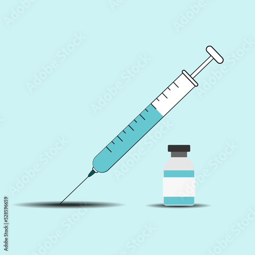 Syringe and bottle isolated on white background. Vector illustration