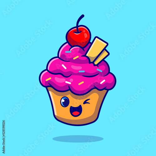 Cute Cup Cake Cartoon Vector Icon Illustration. Food Mascot
Icon Concept Isolated Premium Vector. Flat Cartoon Style