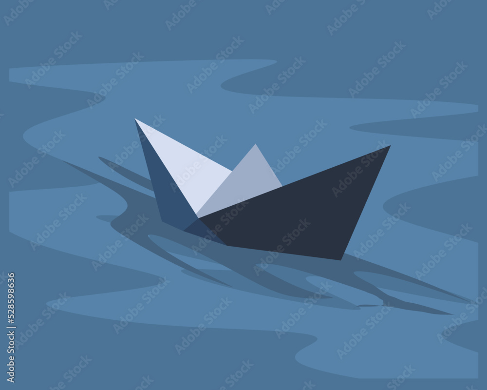 Paper Boat origami in the river on flat design for illustration Paper Boat origami in the river on flat design for illustration