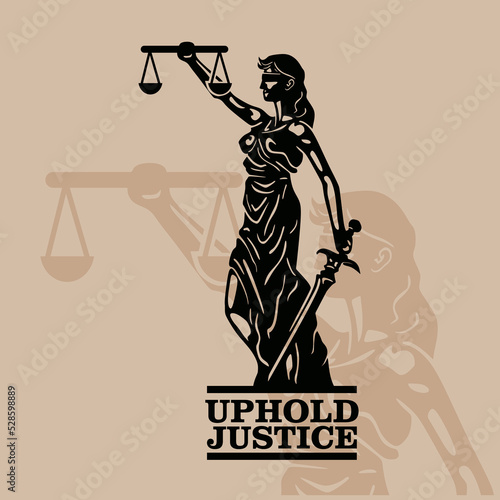 UPHOLD JUSTICE LOGO, silhouette of lady with scales and blade vector illustrations