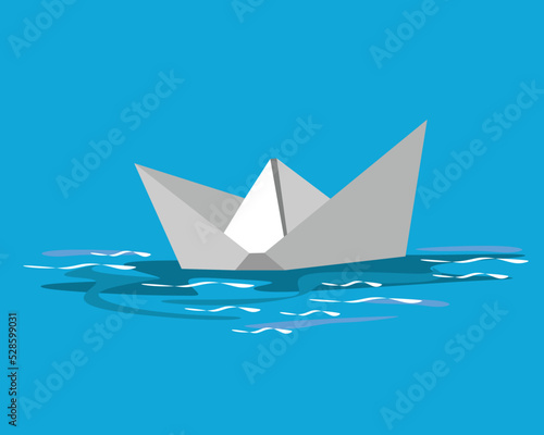 Paper Boat  origami in the river on flat design for illustration