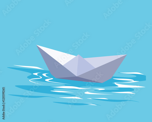 Paper Boat  origami in the river on flat design for illustration